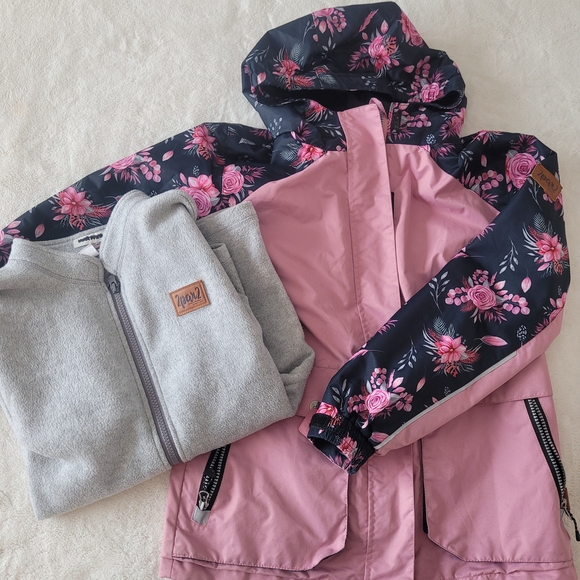 deux par deux Other - Deux par Deux Pink Floral Jacket Removable Fleece Lining 2 In 1 Coat Size 12